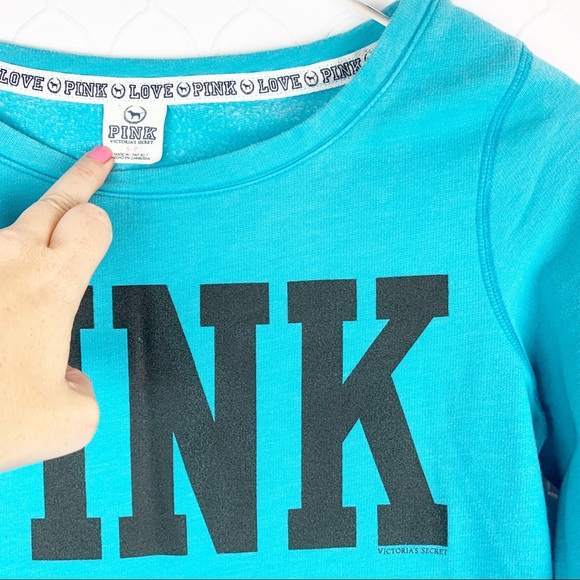 PINK Victoria's Secret Tops - PINK Victoria’s Secret Blue Sweatshirt Small